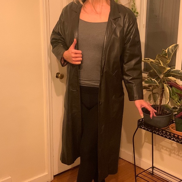 Vintage 70s Leather Trench Coat - Picture 2 of 4